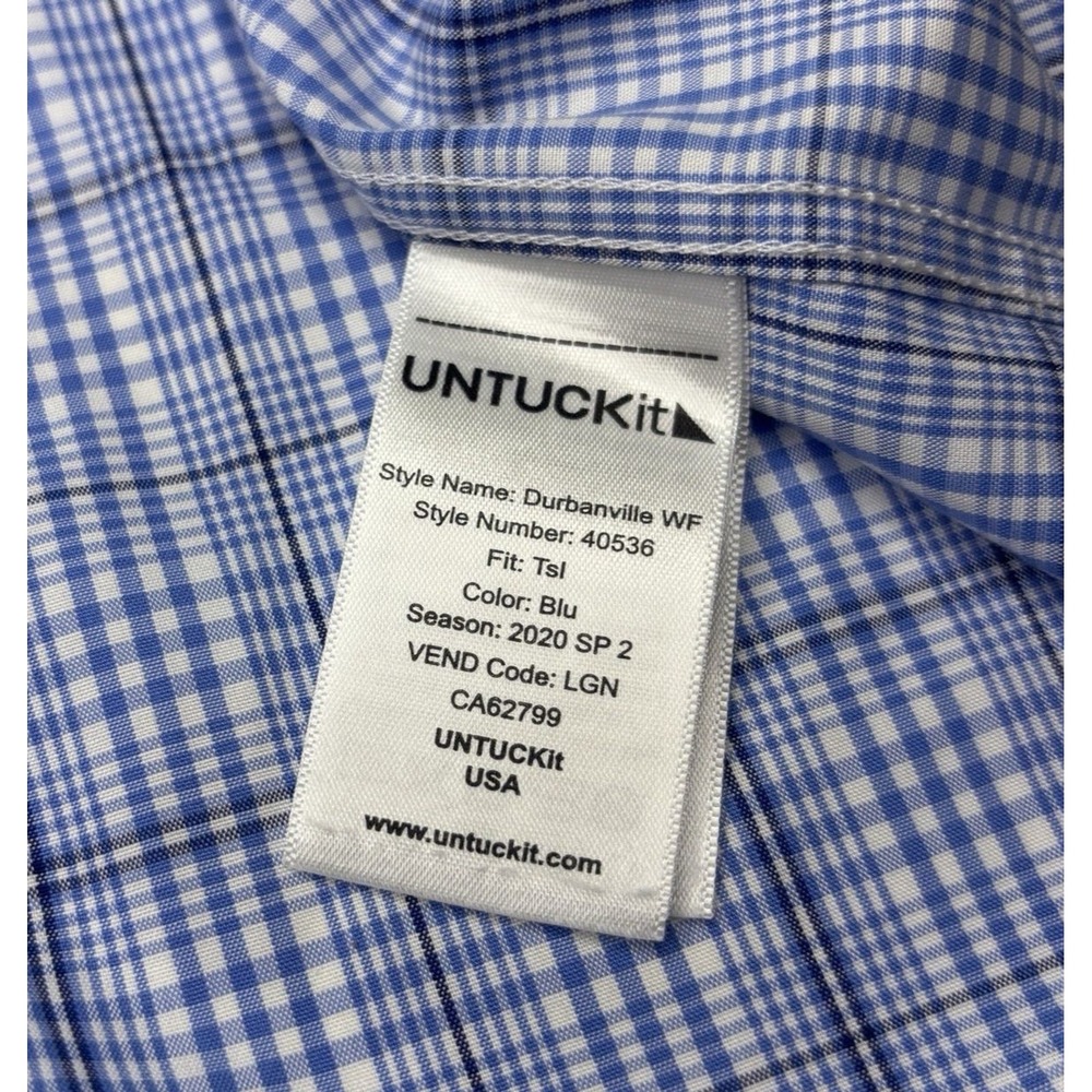 UNTUCKit Durbanville WF Plaid Shirt Men XXL Tall Slim Blue Wrinkle Free Untucked - Picture 6 of 6